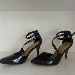 Black Patent Leather Ankle Strap Heels